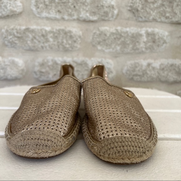 Michael Kors Kendrick espadrilles flats gold leather perforated metallic 8.5 - Picture 2 of 11